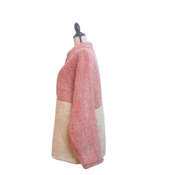 Time & Tru  Women's Pink Cream Piled Fleece 1/4 Zip Pull Over - Picture 5 of 7